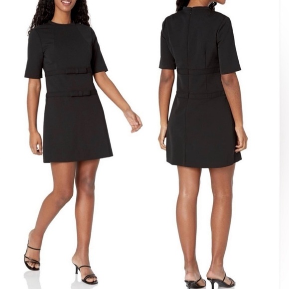 Rebecca TAYLOR Wool Short-Sleeve Bow Accent A-line Shift Structured Mini Dress - Picture 2 of 11